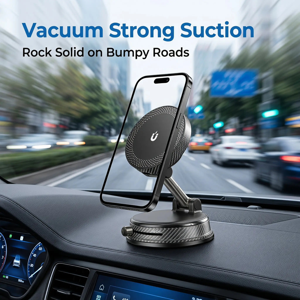 Car Magnetic Wireless Charger Phone Holder, 360° Rotation Vacuum Suction Cup Stand with 15W Fast Charging Dock for Iphone&Google, Free Magnetic Ring Included for All Phones