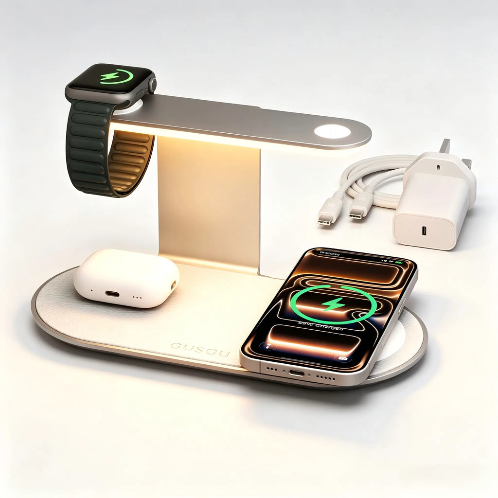 4-In-1 Wireless Charging Station with Night Light, Fast Charger Dock for Iphone/Apple Watch/Airpods, USB C Powered Desk Accessory