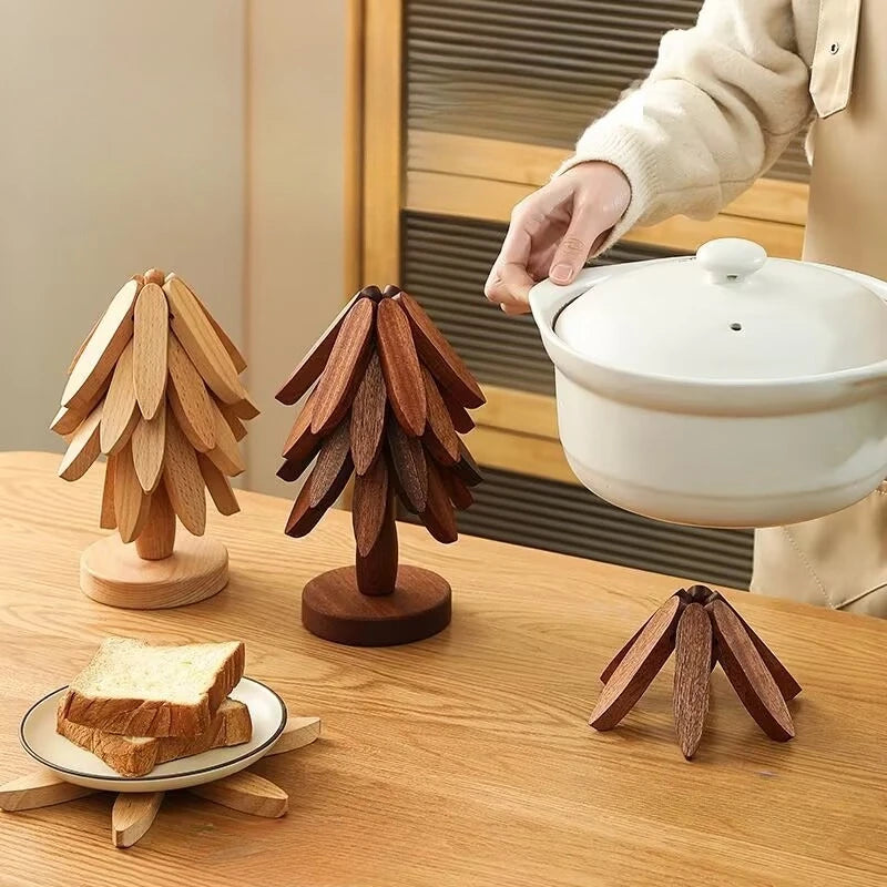 Thermal Insulation Mat Dining Table Decor Solid Wood Thermal Insulation Mat Small Tree Thermal Insulation Mat Creative Foldable