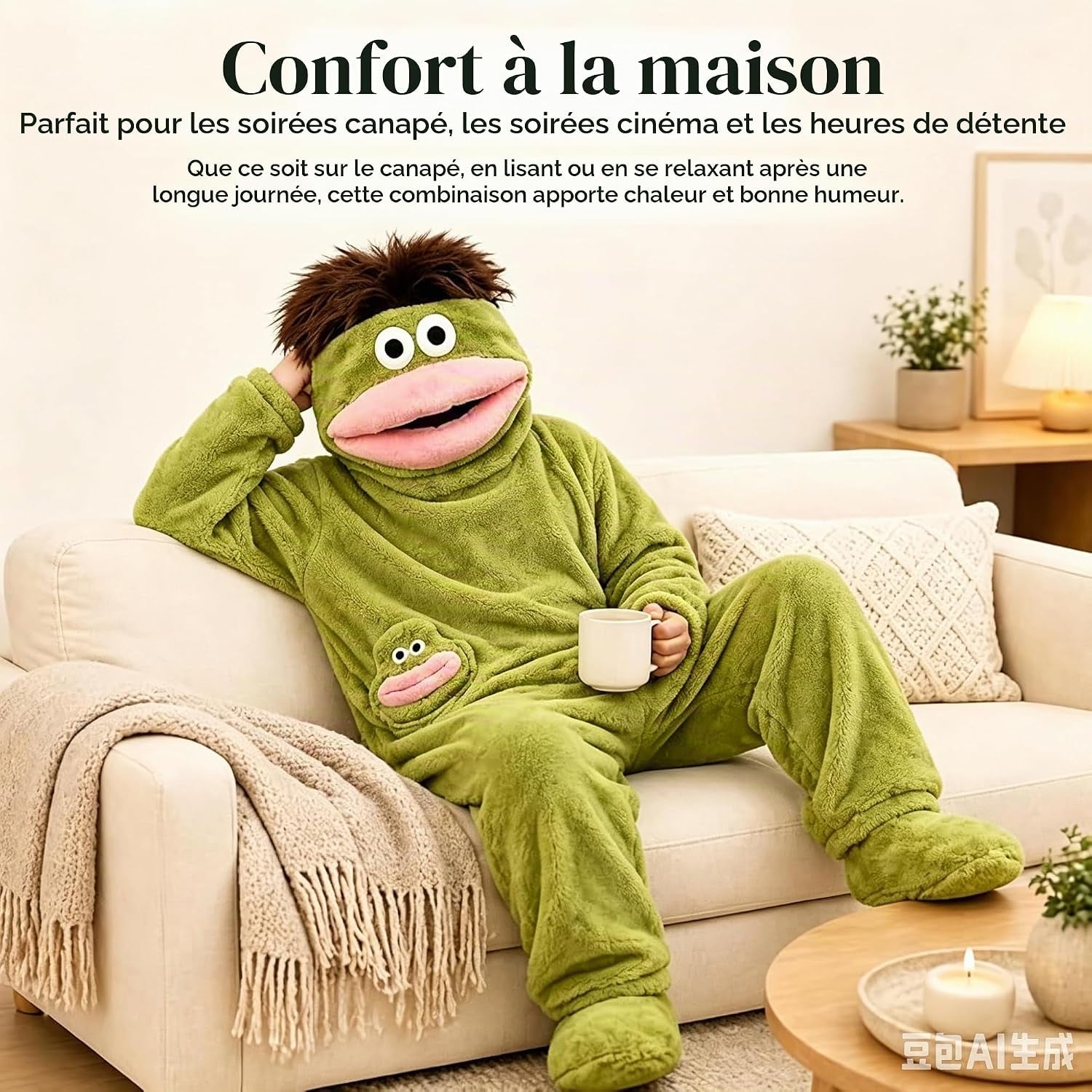 Silly Onesie Pyjama En Peluche Verte Monstre Onesie Combinaison Pyjama Femme Homme Silly Pyjamas Unisexe Hooded Confortable Manches Longues Soft Plush Sleepwear Mignon Dessin Animé Loungewear