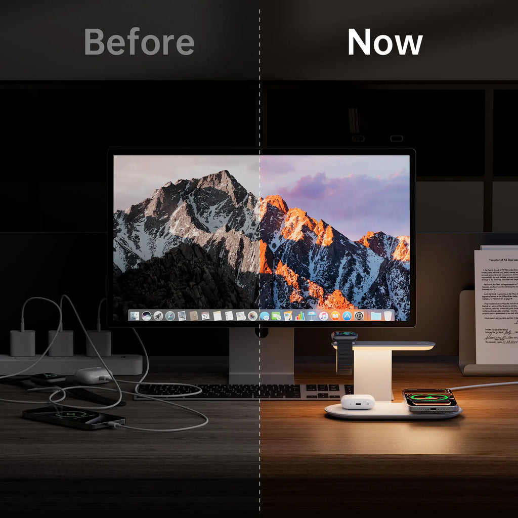 4-In-1 Wireless Charging Station with Night Light, Fast Charger Dock for Iphone/Apple Watch/Airpods, USB C Powered Desk Accessory