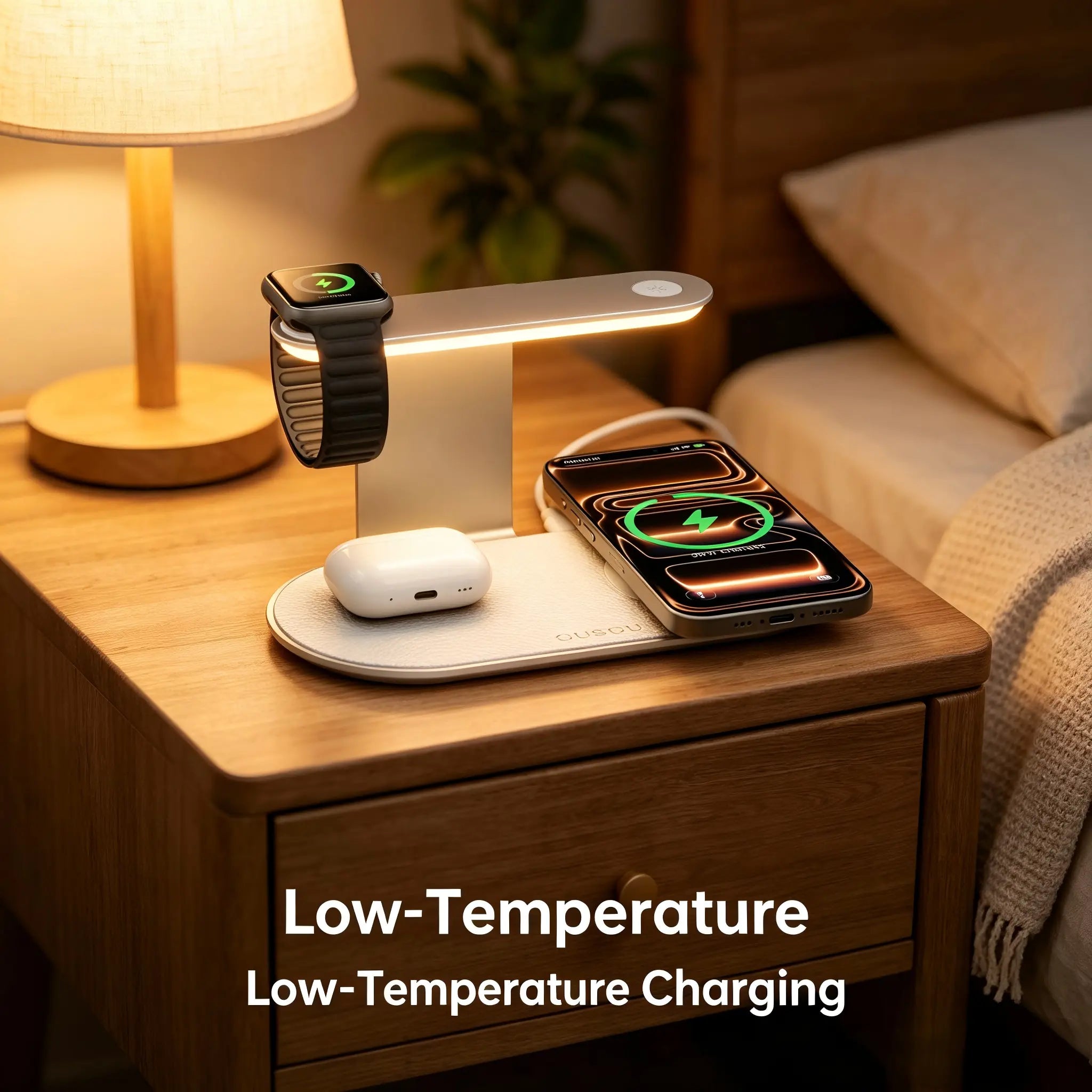 4-In-1 Wireless Charging Station with Night Light, Fast Charger Dock for Iphone/Apple Watch/Airpods, USB C Powered Desk Accessory