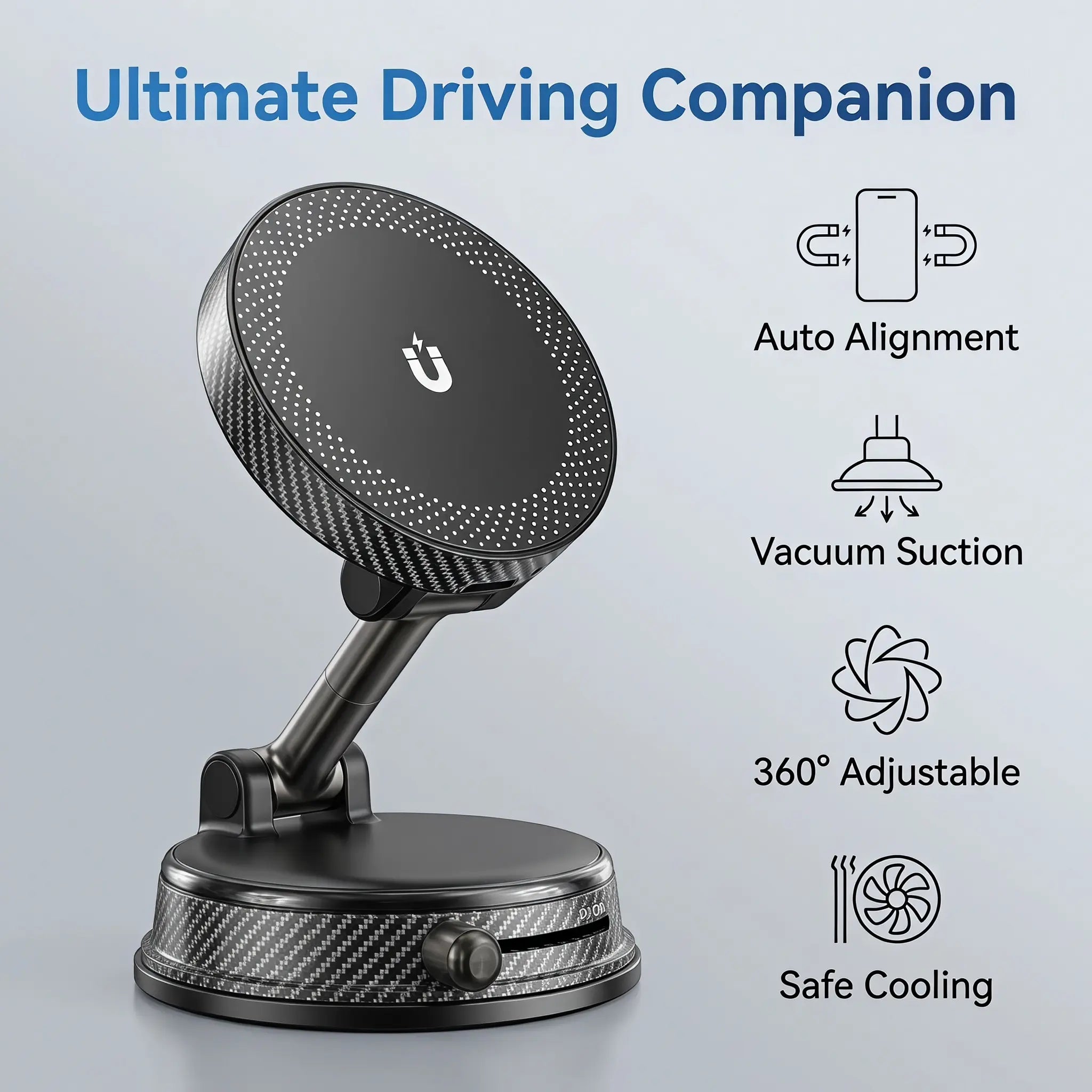 Car Magnetic Wireless Charger Phone Holder, 360° Rotation Vacuum Suction Cup Stand with 15W Fast Charging Dock for Iphone&Google, Free Magnetic Ring Included for All Phones