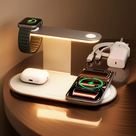 4-In-1 Wireless Charging Station with Night Light, Fast Charger Dock for Iphone/Apple Watch/Airpods, USB C Powered Desk Accessory