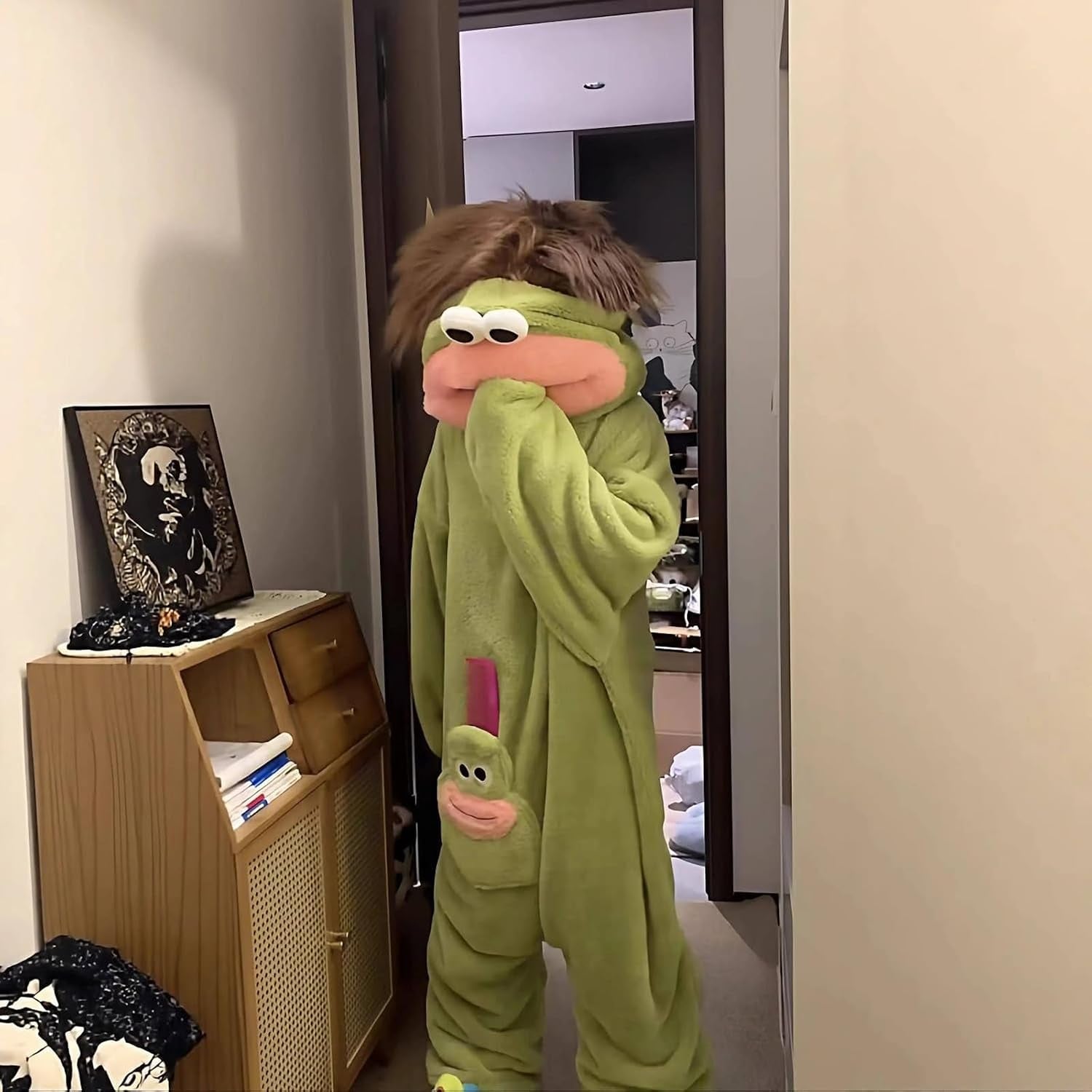 Silly Onesie Pyjama En Peluche Verte Monstre Onesie Combinaison Pyjama Femme Homme Silly Pyjamas Unisexe Hooded Confortable Manches Longues Soft Plush Sleepwear Mignon Dessin Animé Loungewear