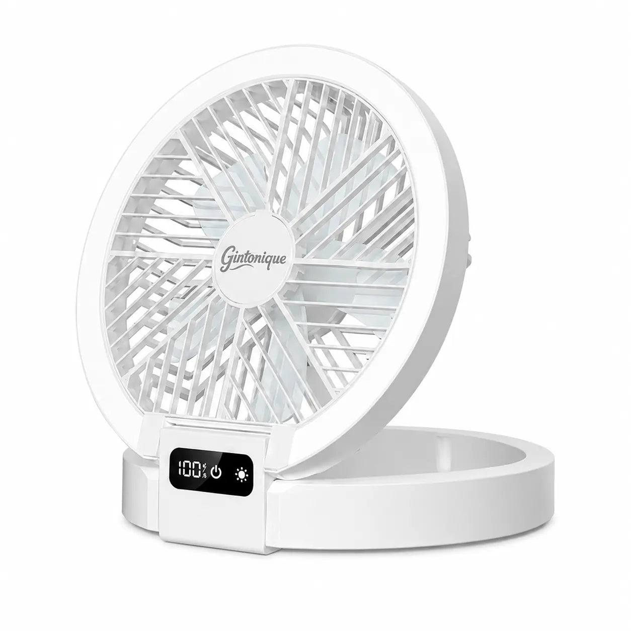 Portable Foldable LED Desk Fan - 5 Wind Speeds, Silent Rechargeable, Stepless Dimming Light, LED Power Display, Aromatherapy Diffuser, Mobile Wireless Compact USB Fan for Home, Travel, Camping, Office