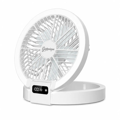Portable Foldable LED Desk Fan - 5 Wind Speeds, Silent Rechargeable, Stepless Dimming Light, LED Power Display, Aromatherapy Diffuser, Mobile Wireless Compact USB Fan for Home, Travel, Camping, Office