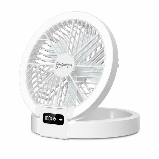 Portable Foldable LED Desk Fan - 5 Wind Speeds, Silent Rechargeable, Stepless Dimming Light, LED Power Display, Aromatherapy Diffuser, Mobile Wireless Compact USB Fan for Home, Travel, Camping, Office