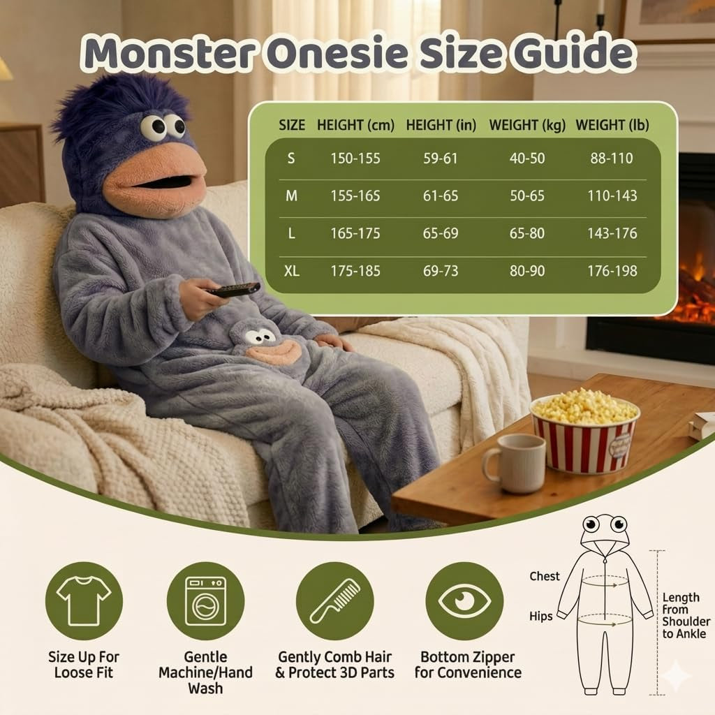 Pyjama À Capuche Monstre Vert Amusant Pour Adolescents Et Adultes - Unisexe - En Polaire Ultra Douce - Une Pièce - Vêtement D'Intérieur Fantaisie