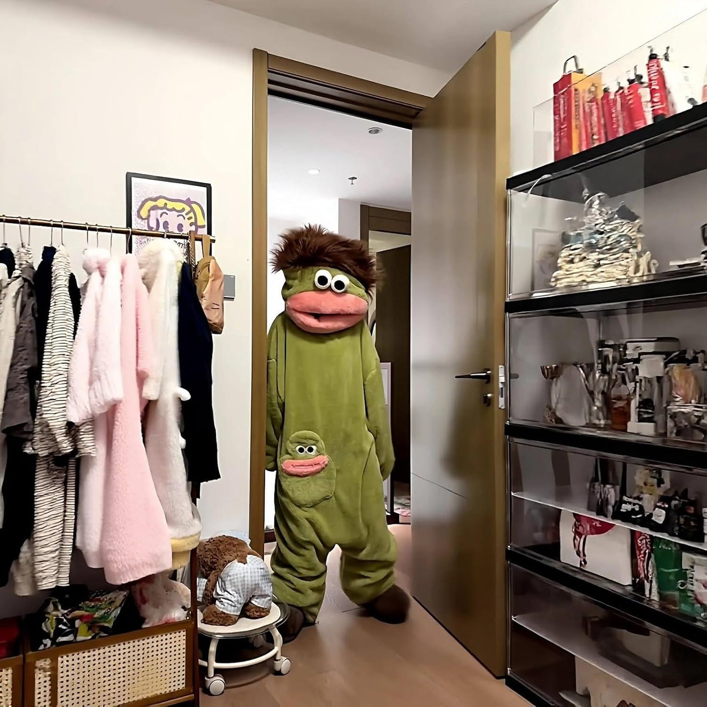 Silly Onesie Pyjama En Peluche Verte Monstre Onesie Combinaison Pyjama Femme Homme Silly Pyjamas Unisexe Hooded Confortable Manches Longues Soft Plush Sleepwear Mignon Dessin Animé Loungewear