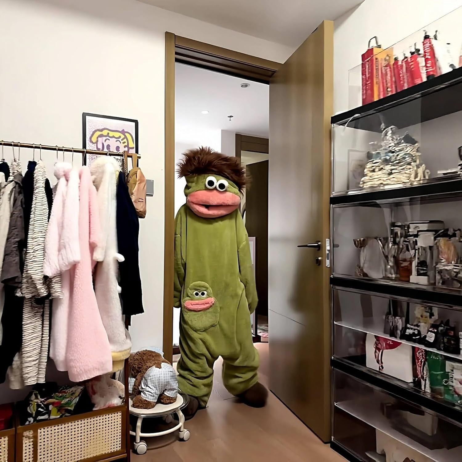 Silly Onesie Pyjama En Peluche Verte Monstre Onesie Combinaison Pyjama Femme Homme Silly Pyjamas Unisexe Hooded Confortable Manches Longues Soft Plush Sleepwear Mignon Dessin Animé Loungewear