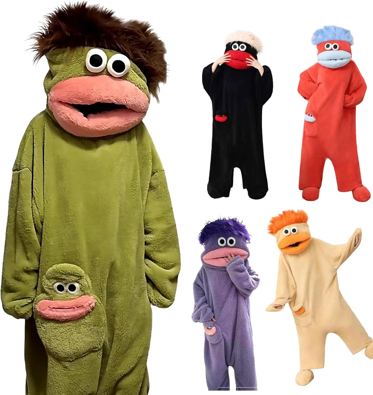 Silly Onesie Pyjama En Peluche Verte Monstre Onesie Combinaison Pyjama Femme Homme Silly Pyjamas Unisexe Hooded Confortable Manches Longues Soft Plush Sleepwear Mignon Dessin Animé Loungewear