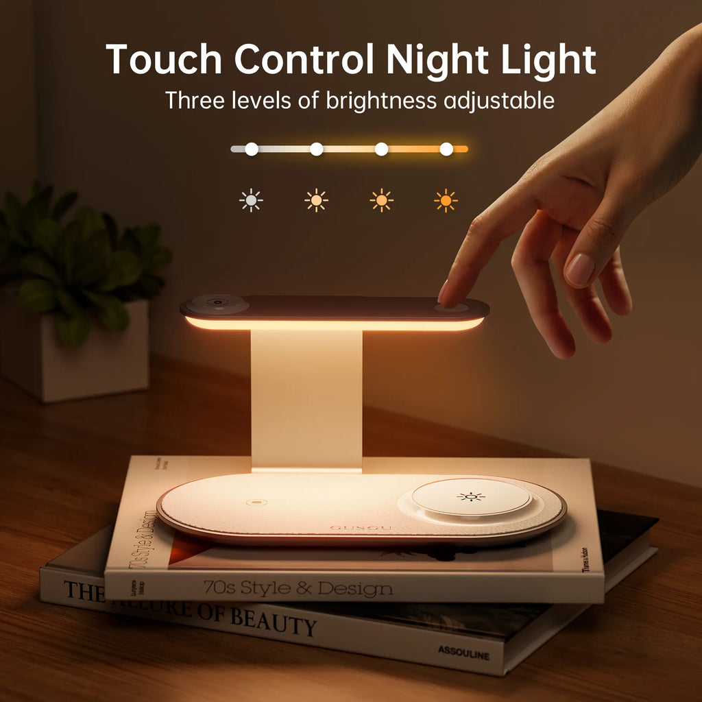 4-In-1 Wireless Charging Station with Night Light, Fast Charger Dock for Iphone/Apple Watch/Airpods, USB C Powered Desk Accessory