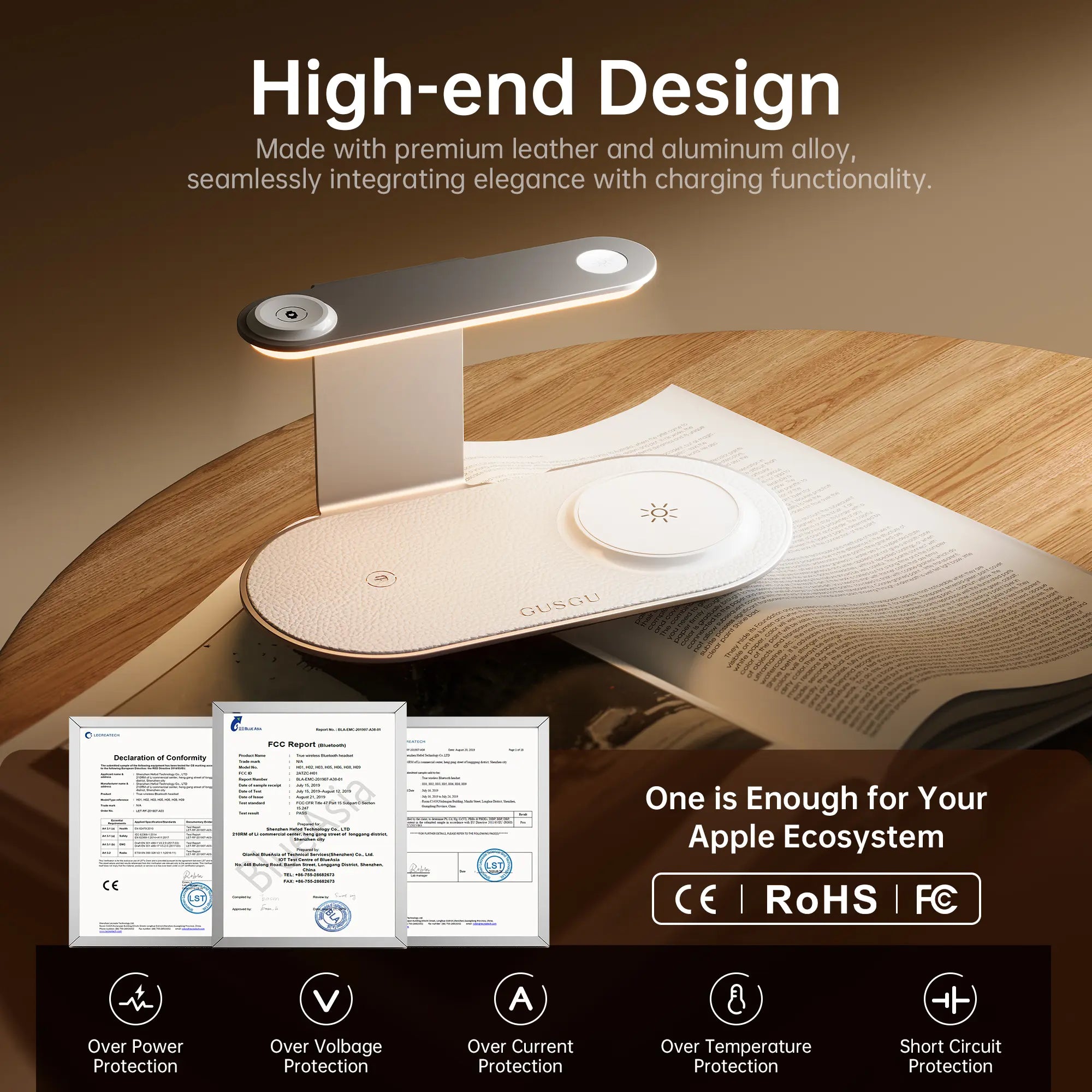 4-In-1 Wireless Charging Station with Night Light, Fast Charger Dock for Iphone/Apple Watch/Airpods, USB C Powered Desk Accessory